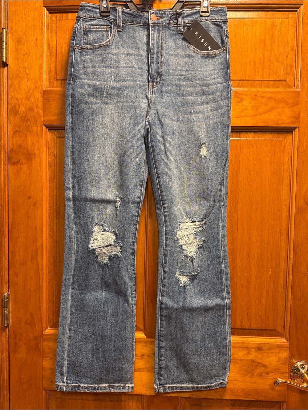 Risen Women's Light Blue Distressed Wide-Leg Jeans